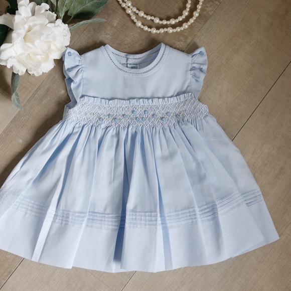 Girls Dress Blue Smocked Ruffled Diaper Cover Size 3 Months Feltman Brothers NWT - Picture 3 of 6